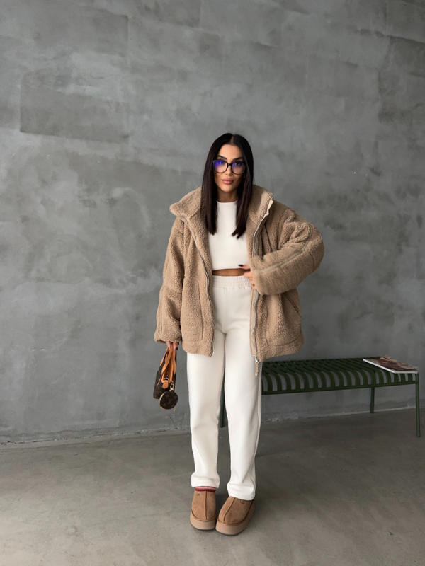 Dames Tussenjas met Oversized Pasvorm en Zachte Sherpa Fleece