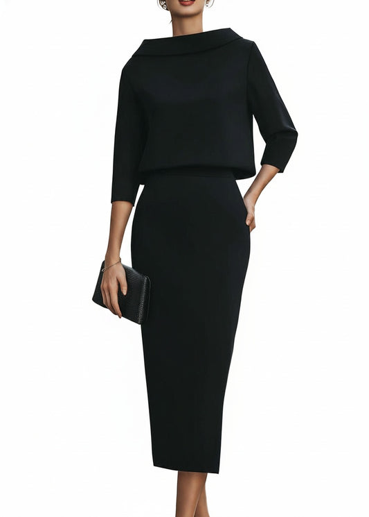 Dames Tweedelig Set met Boothals Top en Midi Rok Driekwart Mouw