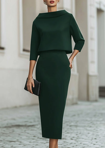 Dames Tweedelig Set met Boothals Top en Midi Rok Driekwart Mouw