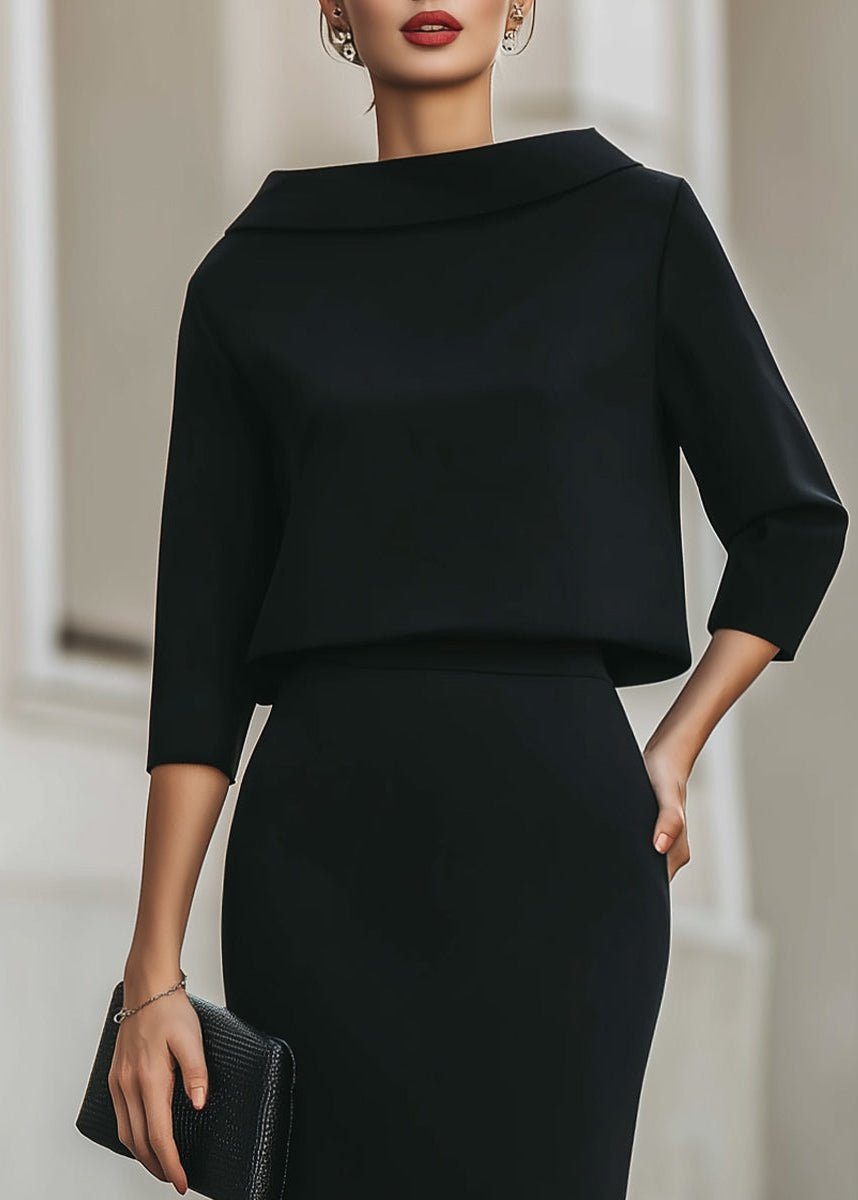 Dames Tweedelig Set met Boothals Top en Midi Rok Driekwart Mouw