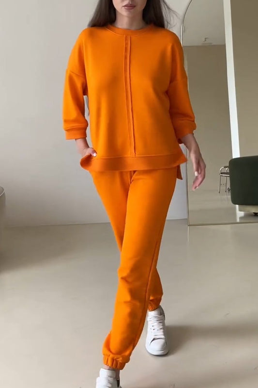 Dames Tweedelige Loungewear Set met Oversized Trui Oranje