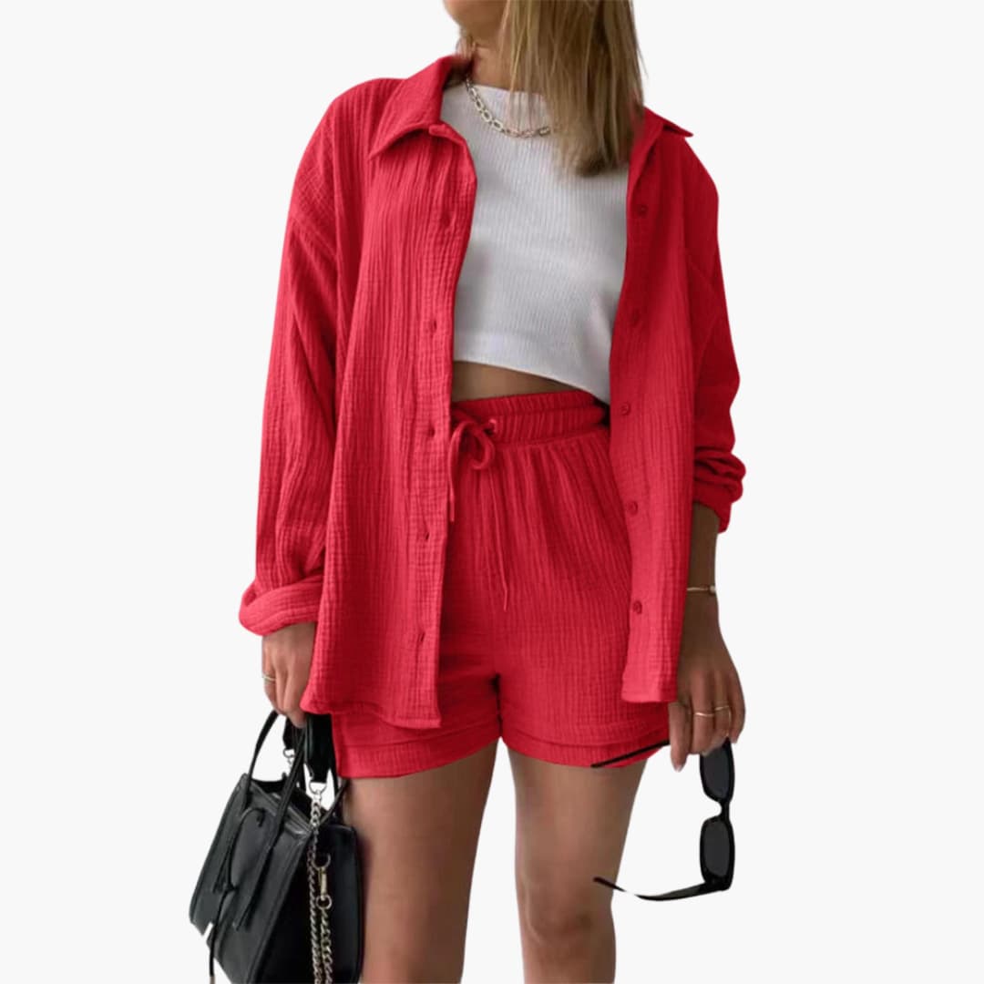 Dames Tweedelige Set Lichtgewicht Ademend Materiaal Rood