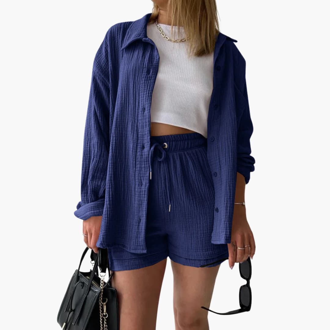 Dames Tweedelige Set Lichtgewicht Ademend Materiaal Blauw