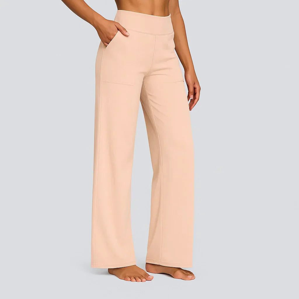 Dames Wide-leg Broek met Hoge Taille en Zijzakken