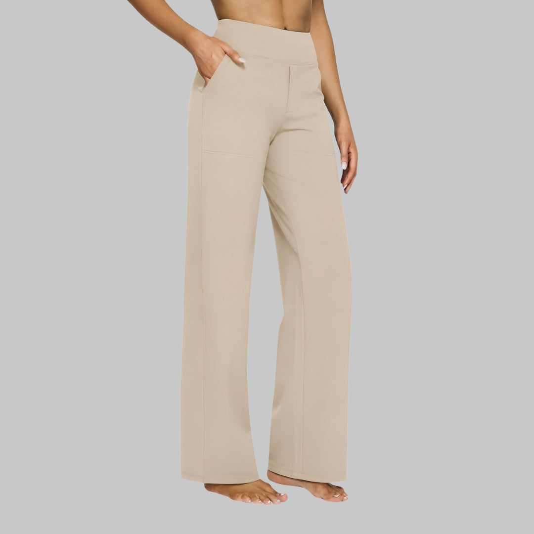 Dames Wide-leg Broek met Hoge Taille en Zijzakken