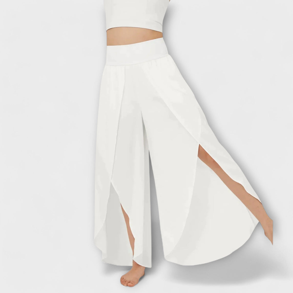 Dames Wijde Broek met Hoge Taille en Zijsplit Wit