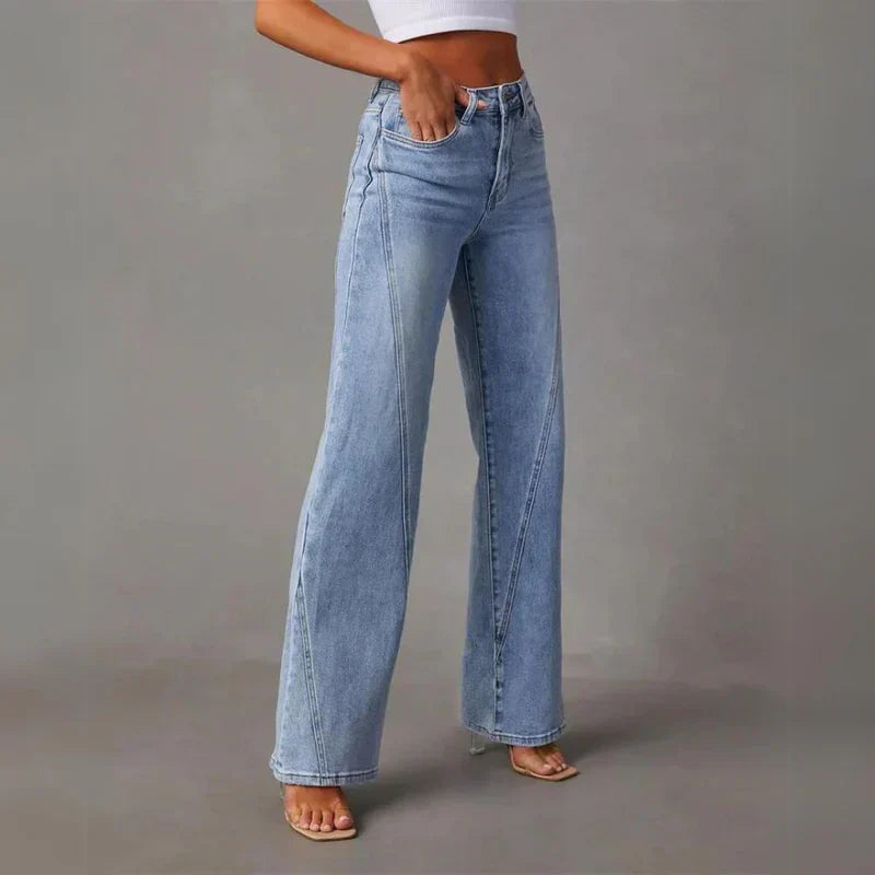 Dames Wijde Jeans met Hoge Taille en Naaddetail