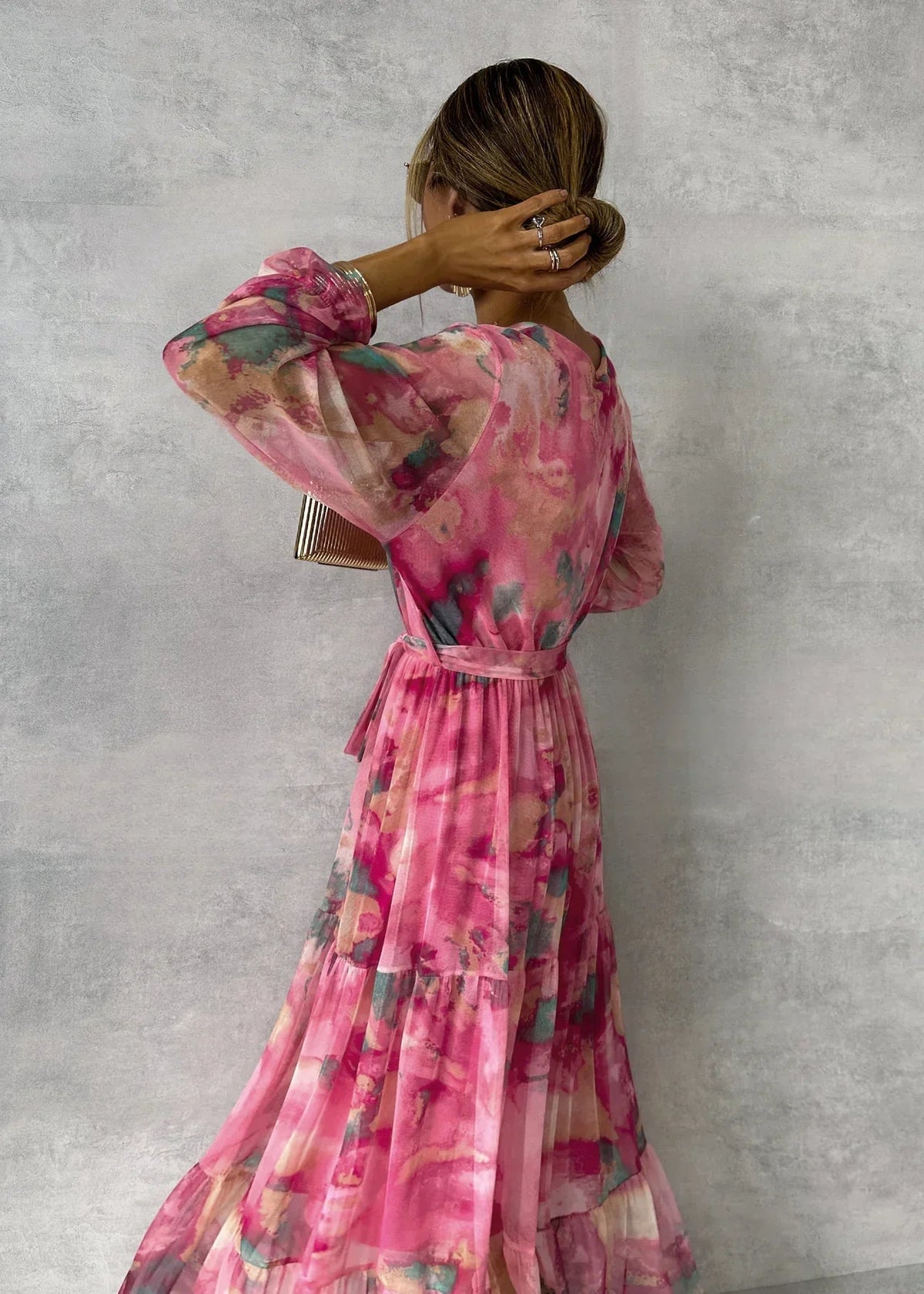Dames Wikkeljurk met Bloemenprint en Lange Mouwen