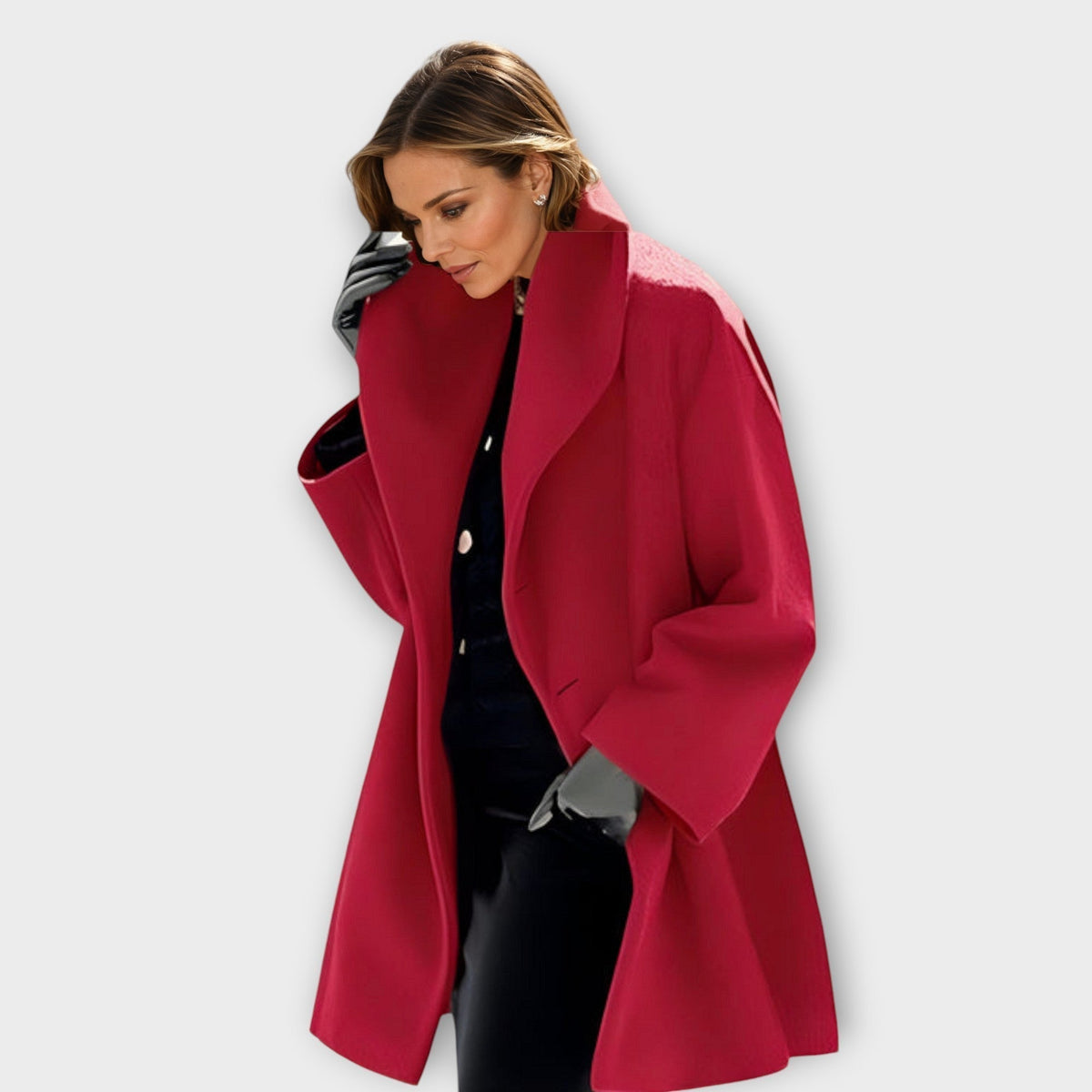 Dames Winterjas met Oversized Revers en Knoopsluiting