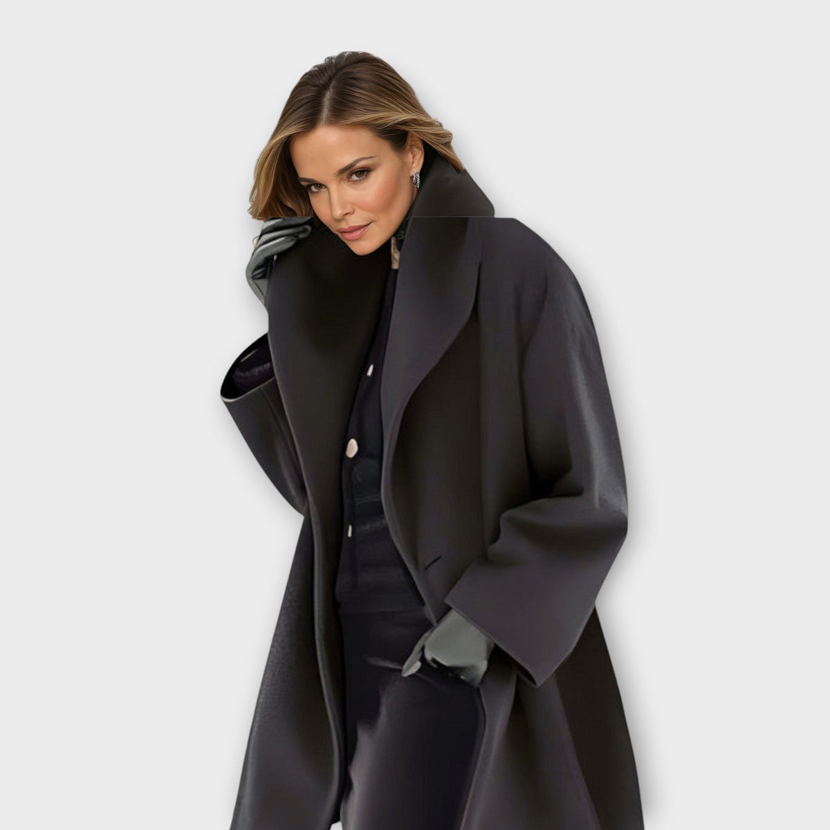 Dames Winterjas met Oversized Revers en Knoopsluiting