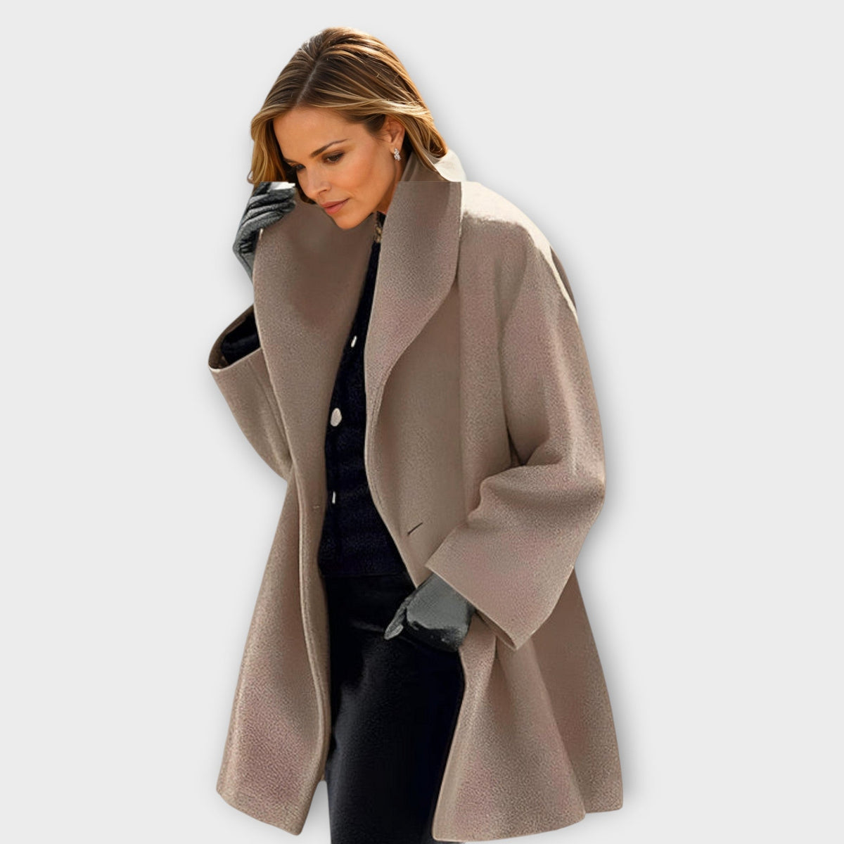 Dames Winterjas met Oversized Revers en Knoopsluiting