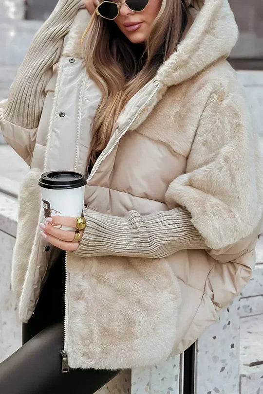 Dames Winterjas Oversized met Capuchon en Lange Mouwen Beige