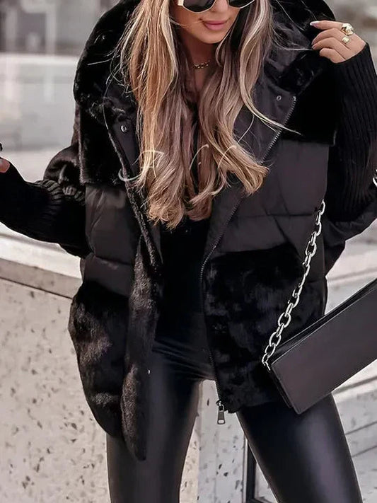 Dames Winterjas Oversized met Capuchon en Lange Mouwen Zwart