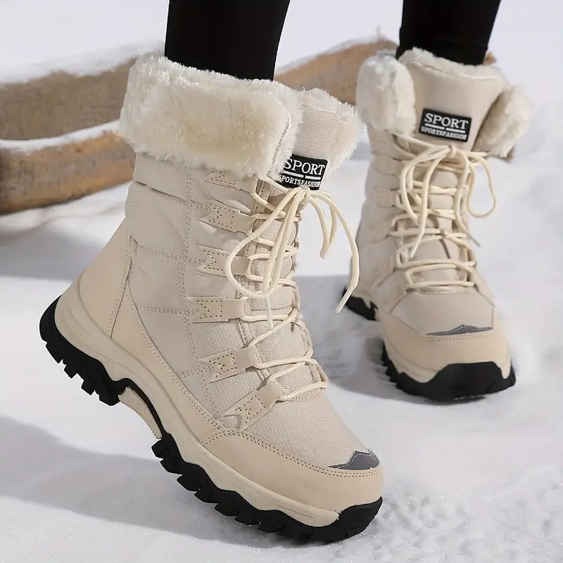 Dames Winterlaarzen met Veters en Warme Voering Beige