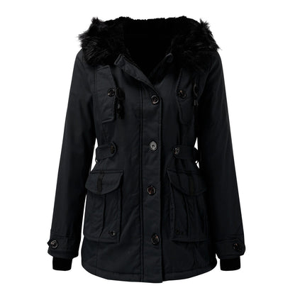 Dames Winterparka met Capuchon en Nepbont Kraag, Verstelbare Taille