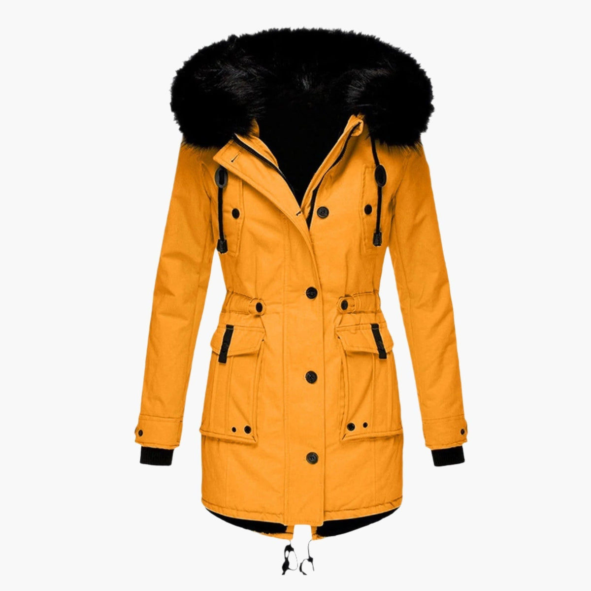 Dames Winterparka met Capuchon en Nepbont Kraag, Verstelbare Taille