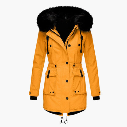 Dames Winterparka met Capuchon en Nepbont Kraag, Verstelbare Taille