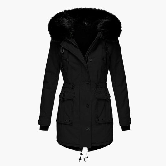 Dames Winterparka met Capuchon en Nepbont Kraag, Verstelbare Taille