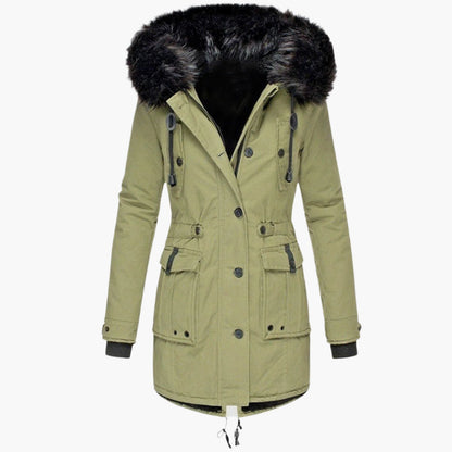 Dames Winterparka met Capuchon en Nepbont Kraag, Verstelbare Taille