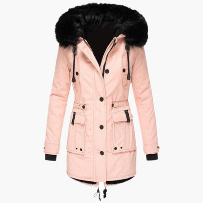 Dames Winterparka met Capuchon en Nepbont Kraag, Verstelbare Taille