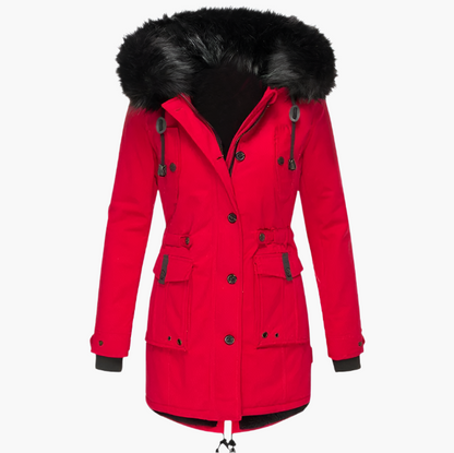 Dames Winterparka met Capuchon en Nepbont Kraag, Verstelbare Taille
