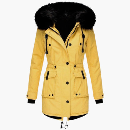 Dames Winterparka met Capuchon en Nepbont Kraag, Verstelbare Taille