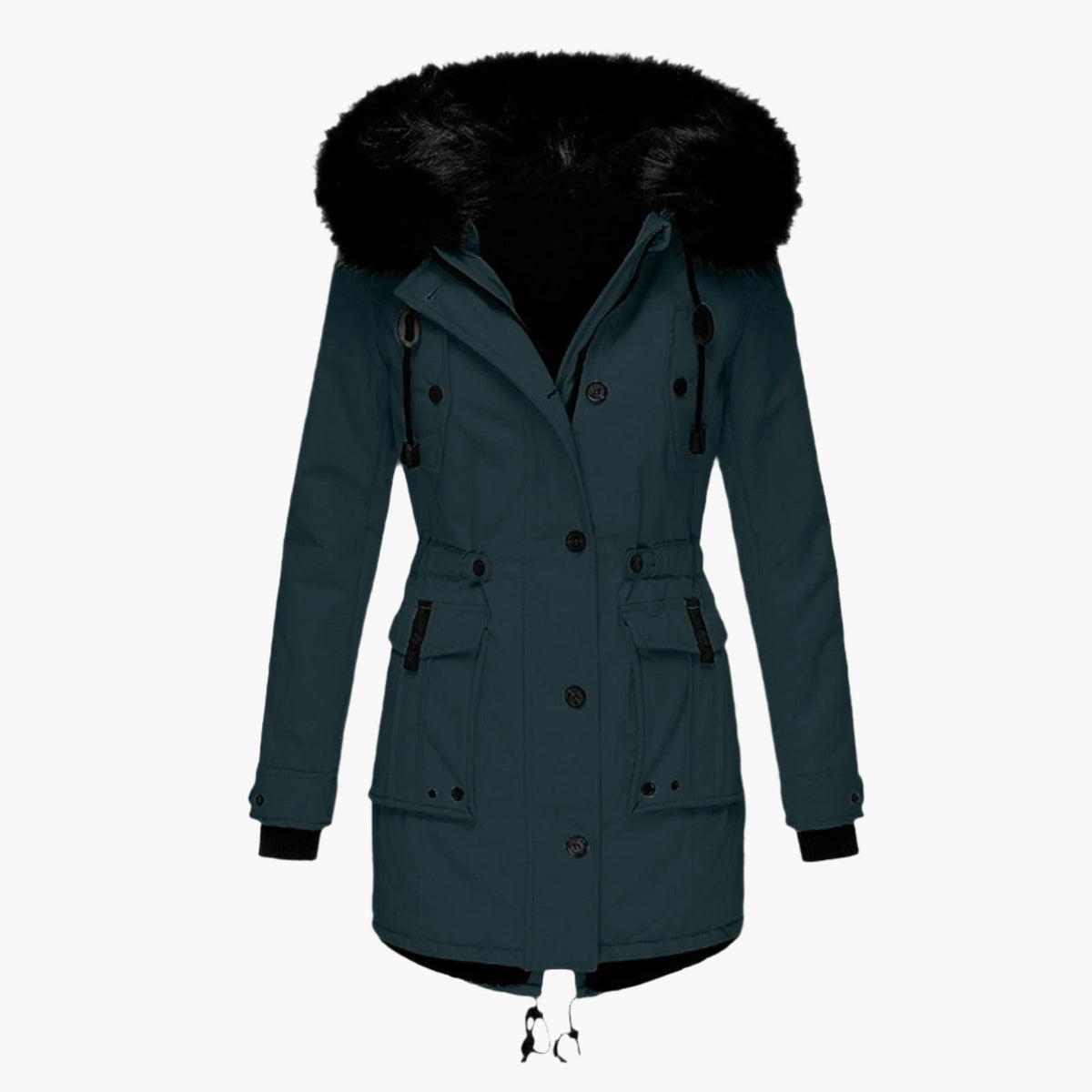 Dames Winterparka met Capuchon en Nepbont Kraag, Verstelbare Taille
