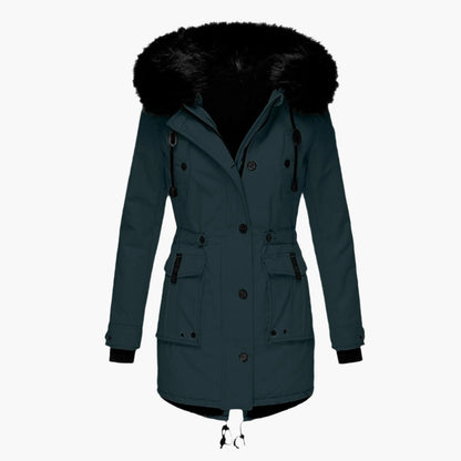 Dames Winterparka met Capuchon en Nepbont Kraag, Verstelbare Taille