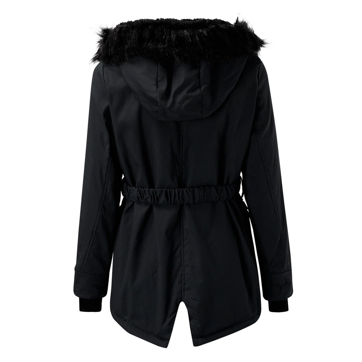 Dames Winterparka met Capuchon en Nepbont Kraag, Verstelbare Taille