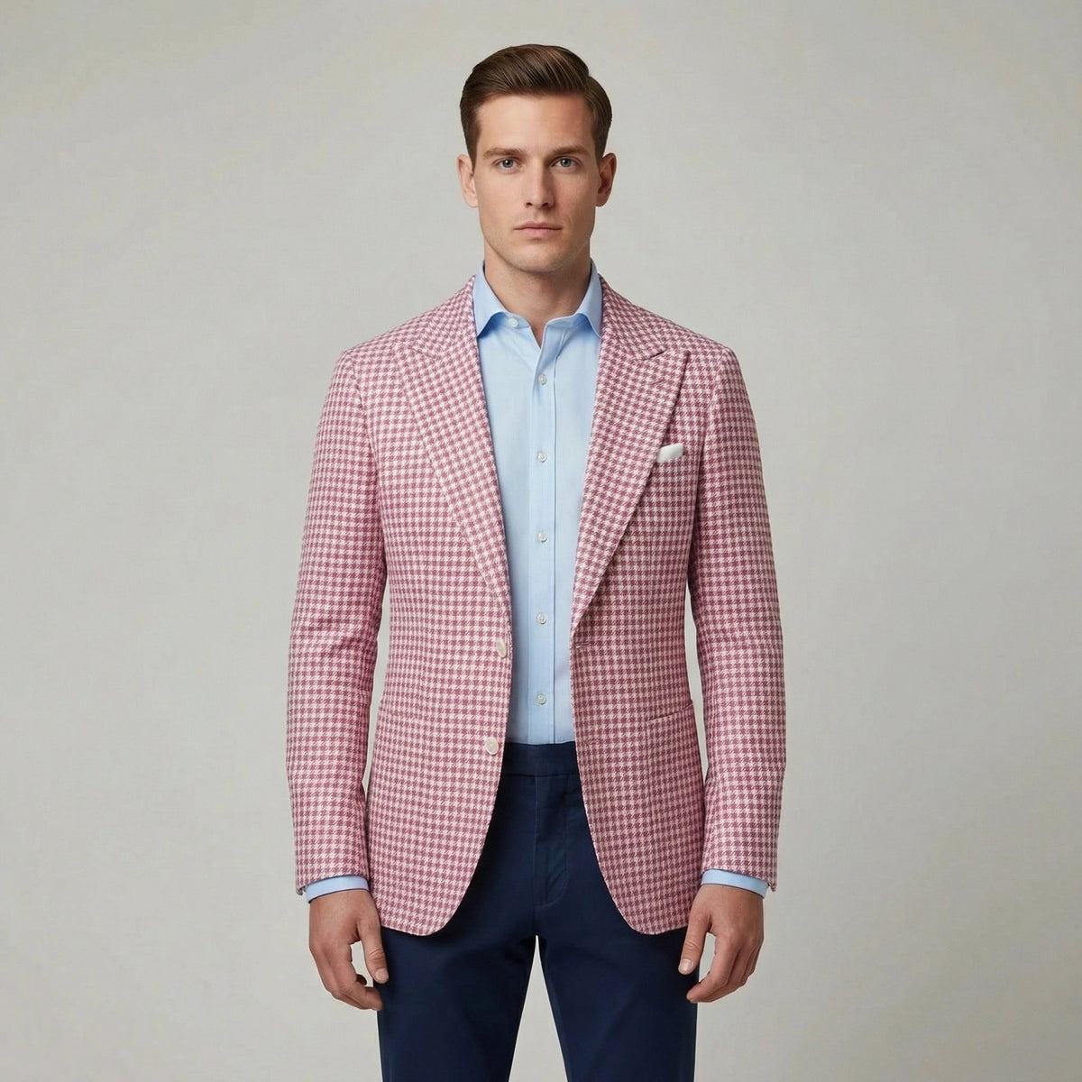 Heren Blazer met Pied-de-Poule Patroon en Slim Fit Revers Roze