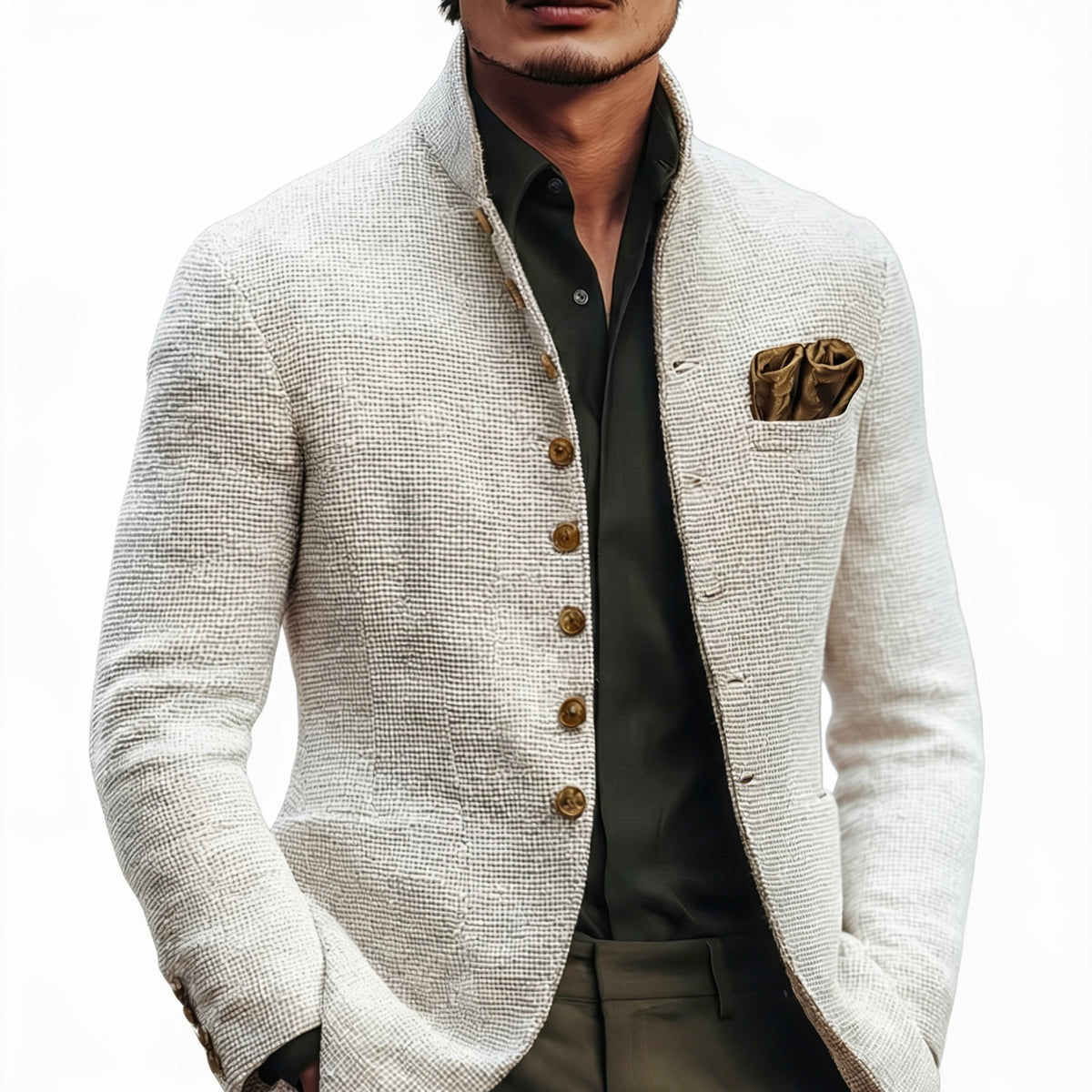 Heren Blazer met Staande Kraag en Knoopsluiting