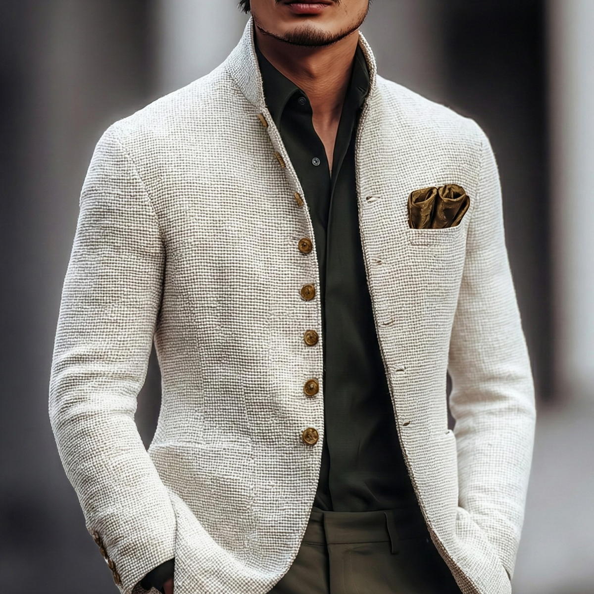 Heren Blazer met Staande Kraag en Knoopsluiting