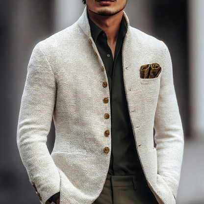 Heren Blazer met Staande Kraag en Knoopsluiting