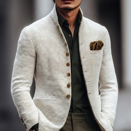 Heren Blazer met Staande Kraag en Knoopsluiting