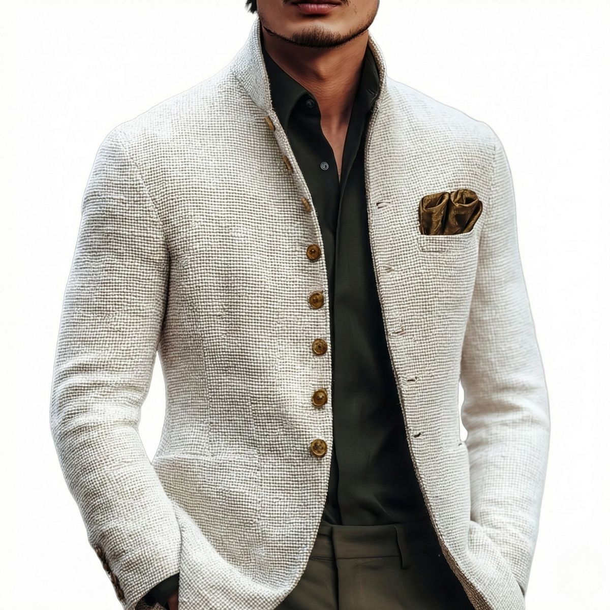 Heren Blazer met Staande Kraag en Knoopsluiting