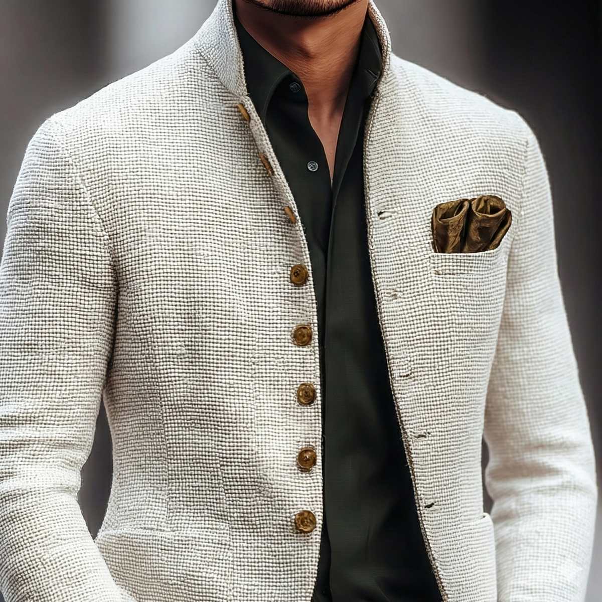 Heren Blazer met Staande Kraag en Knoopsluiting