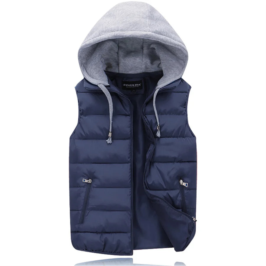 Heren Bodywarmer met Capuchon Gewatteerd Marineblauw