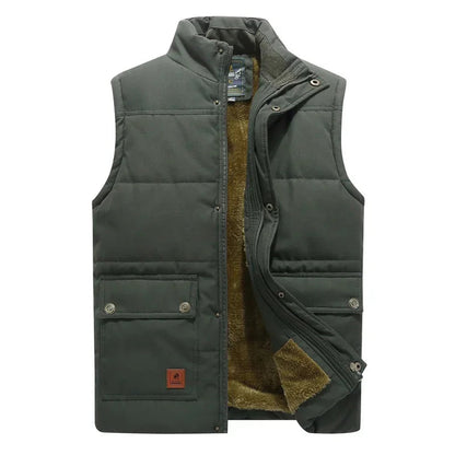 Heren Bodywarmer met Staande Kraag en Fleece Voering Legergroen