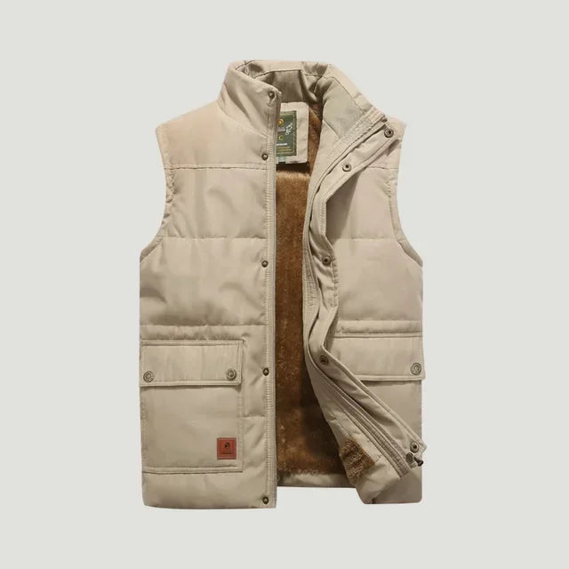 Heren Bodywarmer met Staande Kraag en Fleece Voering Khaki