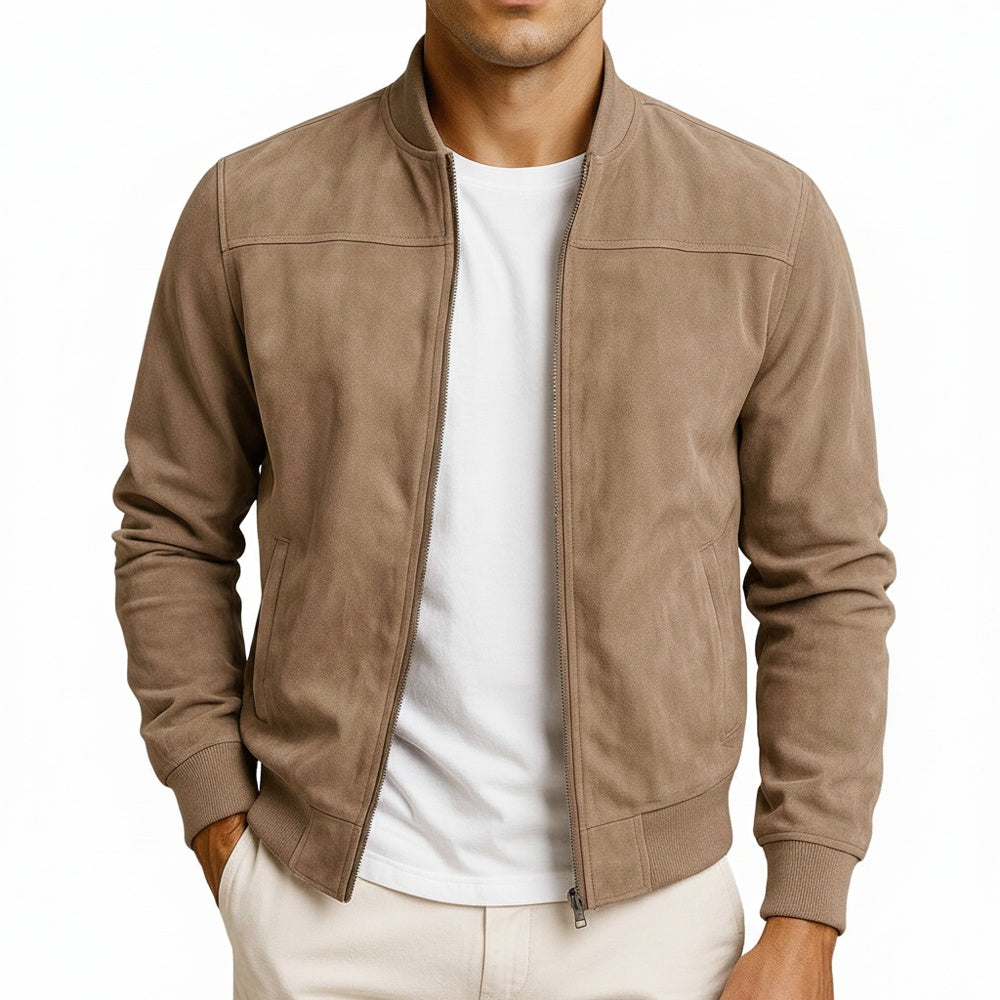 Heren Bomber Jacket Slim Fit met Ritssluiting en Staande Kraag