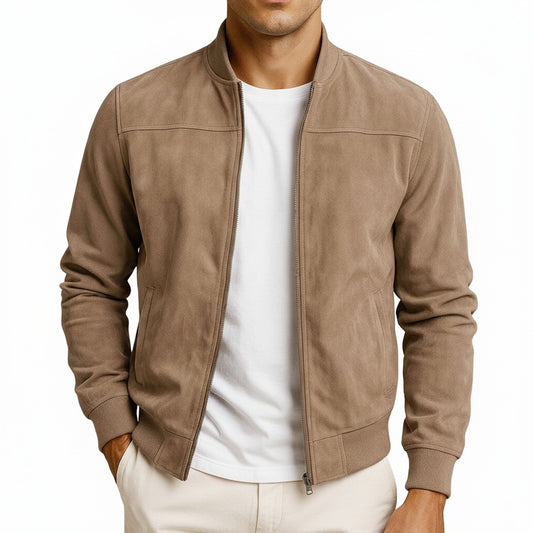 Heren Bomber Jacket Slim Fit met Ritssluiting en Staande Kraag