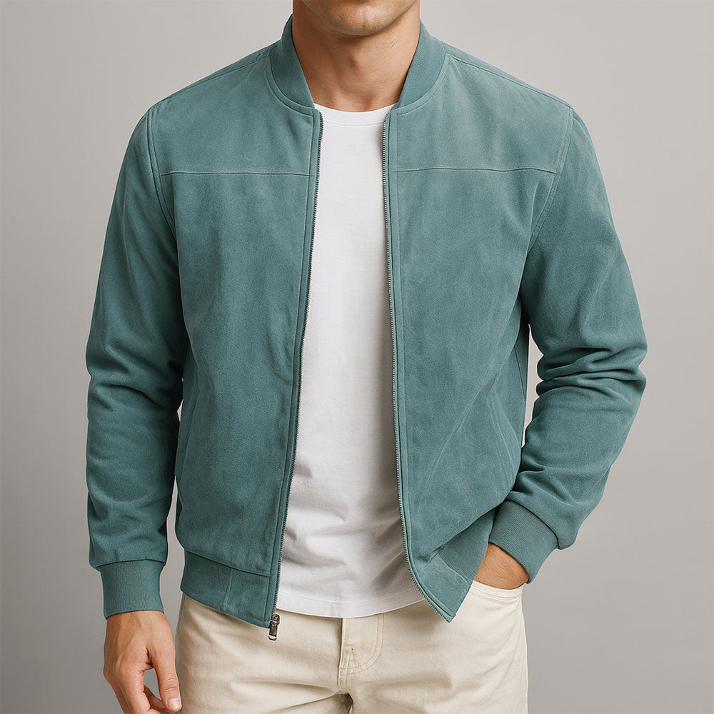 Heren Bomber Jacket Slim Fit met Ritssluiting en Staande Kraag