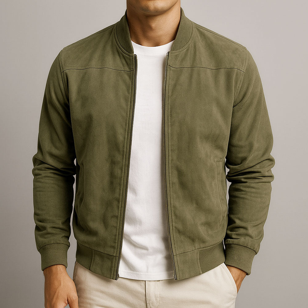 Heren Bomber Jacket Slim Fit met Ritssluiting en Staande Kraag