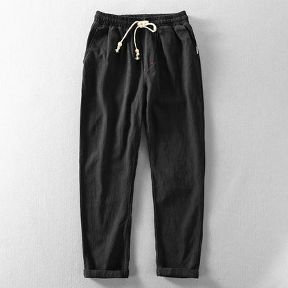 Heren Broek met Elastische Taille en Trekkoord Rechte Pijp Zwart