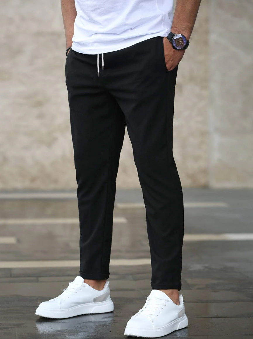 Heren Broek met Elastische Taille en Trekkoord Slim Fit Zwart