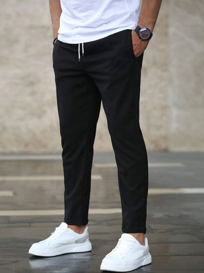 Heren Broek met Elastische Taille en Trekkoord Slim Fit Zwart