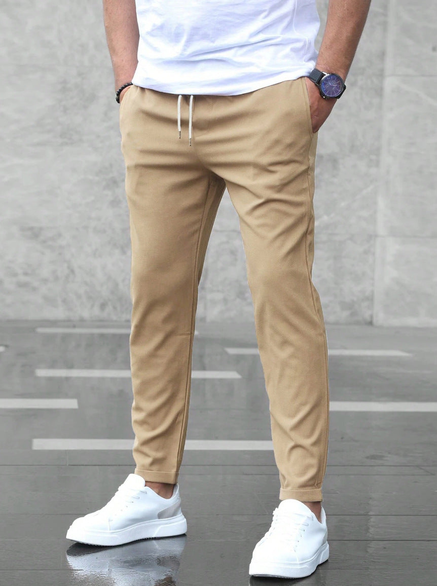 Heren Broek met Elastische Taille en Trekkoord Slim Fit Khaki