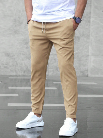 Heren Broek met Elastische Taille en Trekkoord Slim Fit Khaki