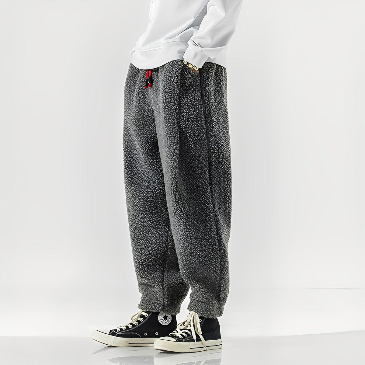 Heren Broek met Elastische Taille, Trekkoord en Ruime Pijpen Grijs