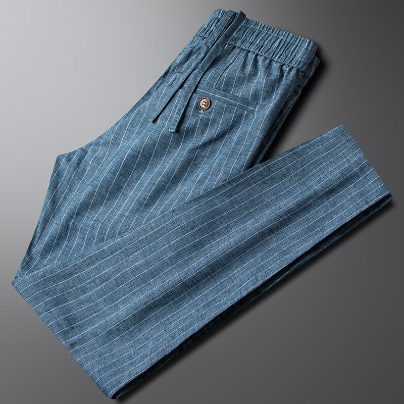 Heren Broek met Verticale Strepen, Elastische Taille en Trekkoord Blauw